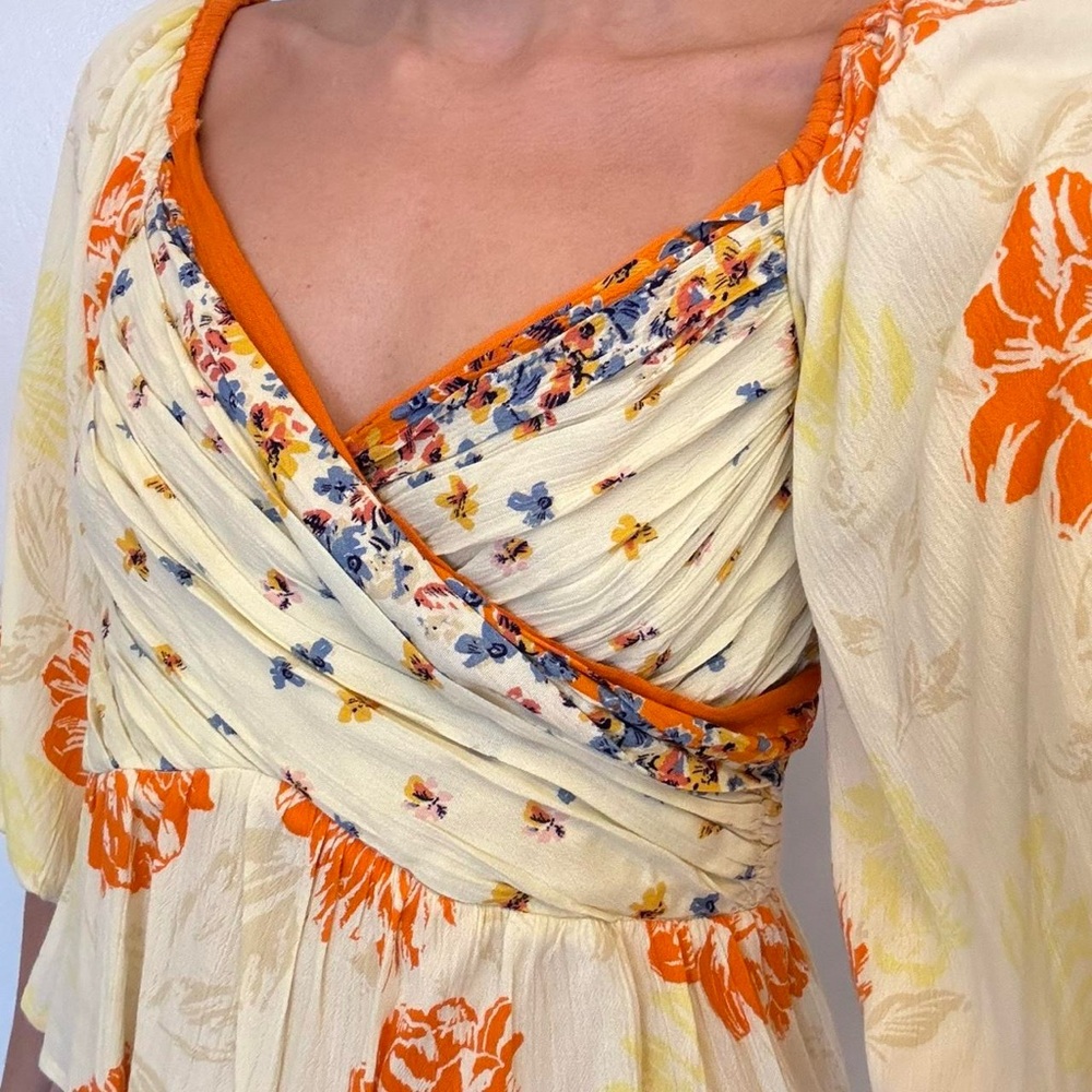 Floral Print Blouse with Orange Accents